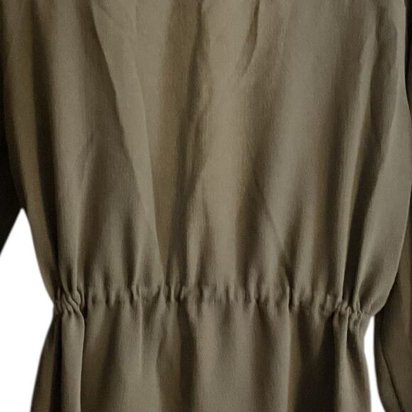 Kismet Olive Green Drape Front Utility Jacket Drawstring Waist Zip Pockets Sz M - Picture 11 of 11